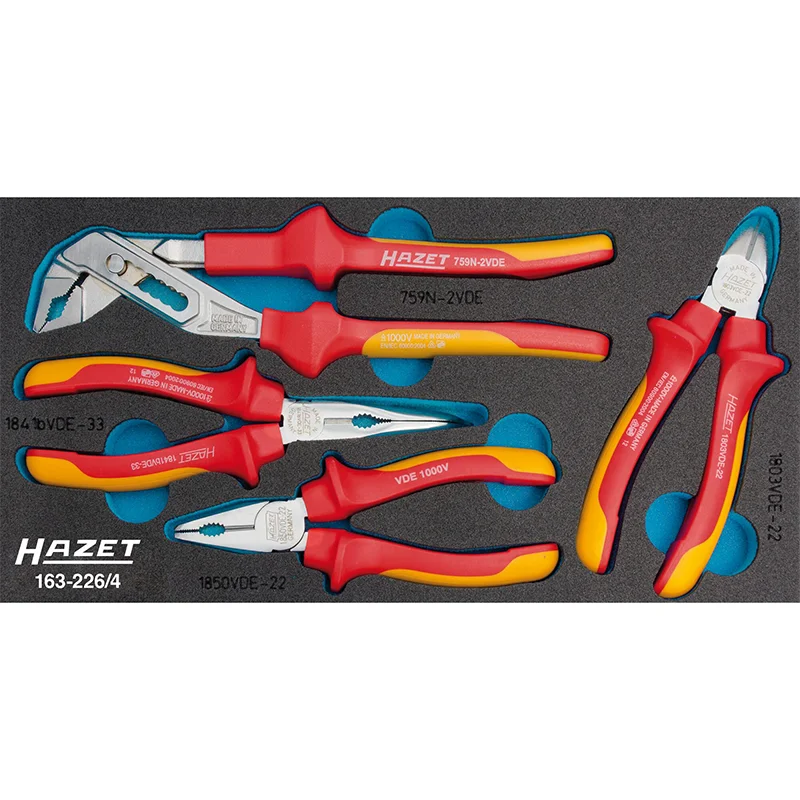 Pliers with long handles for increased torque-Hazet 163-226/4 Pliers Set with Protective Insulation, 4 Pieces