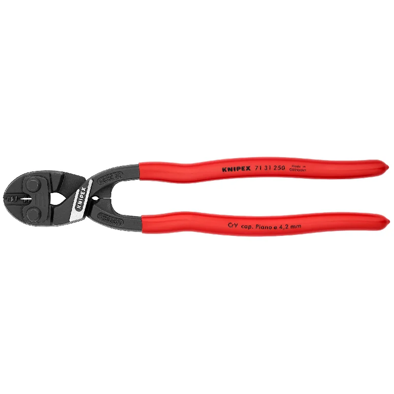 Precision flat nose pliers for straight-edge gripping-Knipex 71 31 250 SBA 10" CoBolt® High Leverage XL Compact Bolt Cutters-Notched Blade