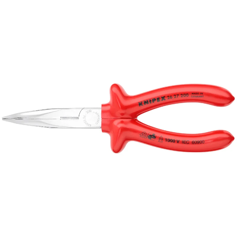 Pliers for cutting rebar and other tough metals-Knipex 26 27 200 8" Long Nose 40° Angled Pliers with Cutter-1000V Insulated