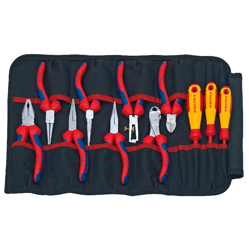 Pliers with ergonomic handle design for reduced hand strain-Knipex 00 19 41 11 Pc Tool Set with 1000V Insulated Screwdrivers in Tool Roll