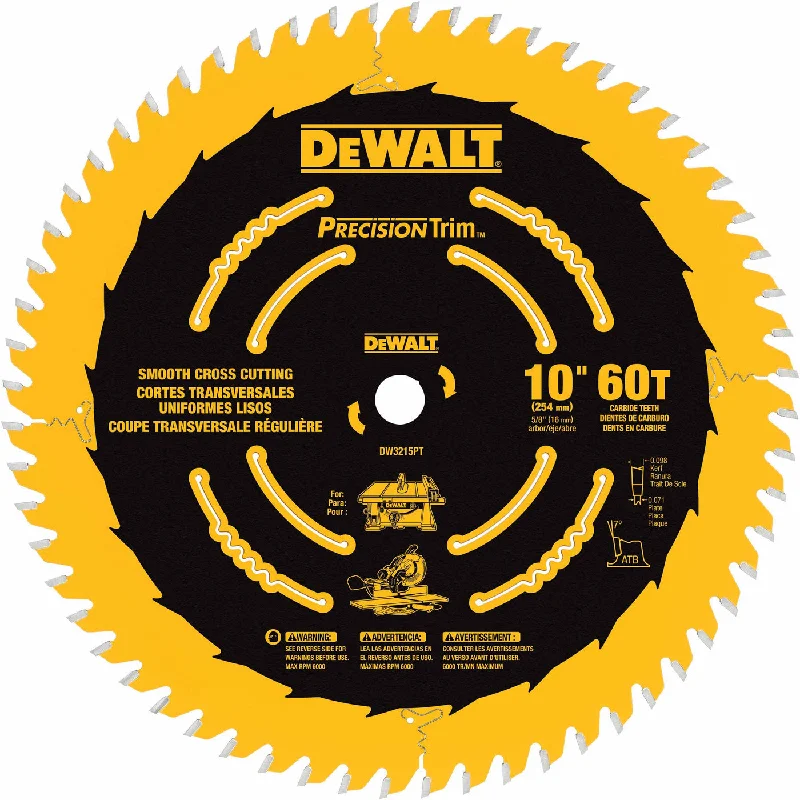 Edge saw blades for trim work-DeWalt DW3215PT 10" 60T Smooth Crosscutting Saw Blade