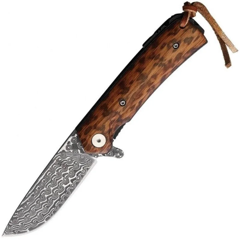 Utility knives with safety covers for safe storage-BnB Knives Snakewood Flipper, 3" Damascus Blade, Wood Handle - BNB388101S