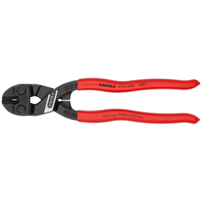 Non-slip pliers for secure grip during heavy tasks-Knipex 71 41 200 SBA 8" CoBolt® High Leverage 20° Angled Compact Bolt Cutters-Notched Blade