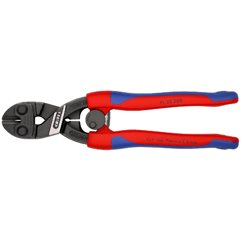 Pliers for cutting through hardened wire and cables-Knipex 71 32 200 8" CoBolt® High Leverage Compact Bolt Cutters-Notched Blade