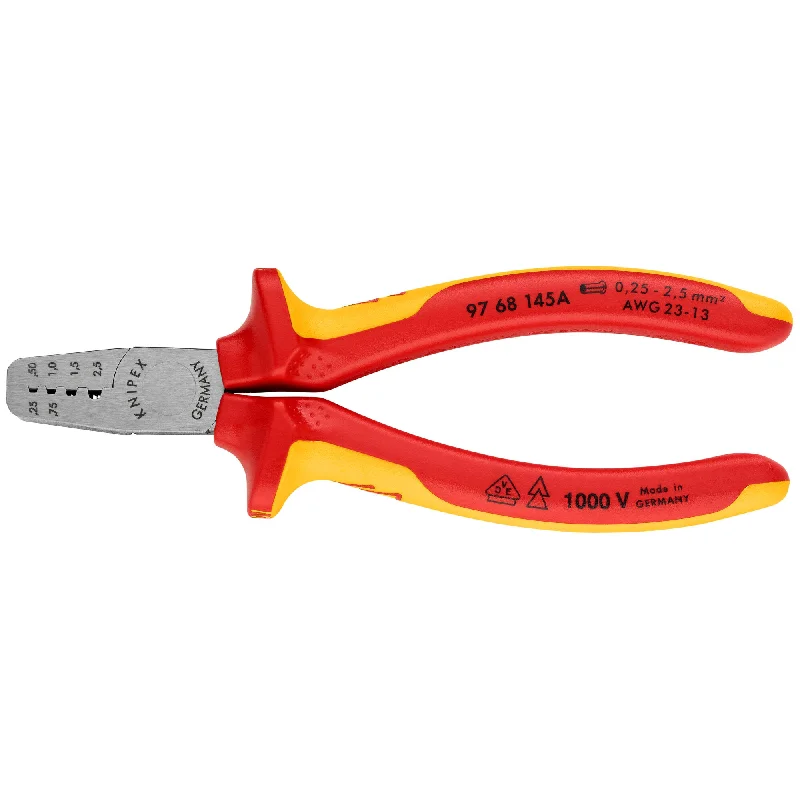 Pliers with cutting and gripping functions for convenience-Knipex 97 68 145 A 5 3/4" Crimping Pliers for Wire Ferrules-1000V Insulated