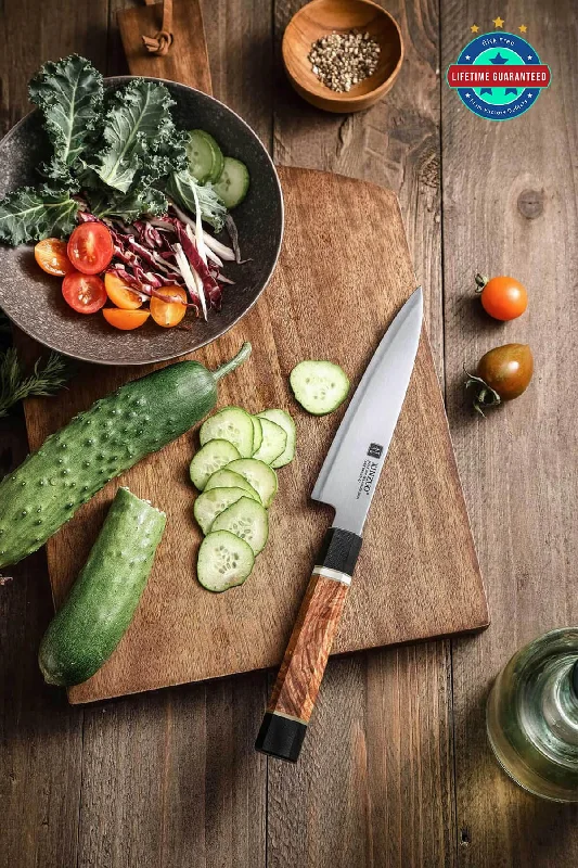 Utility knives with safety locks to prevent accidental blade exposure-Xinzuo ZDP-189 Composite Steel Utility knife with Black G10, White Ox Bone, and Padauk Wood Handle