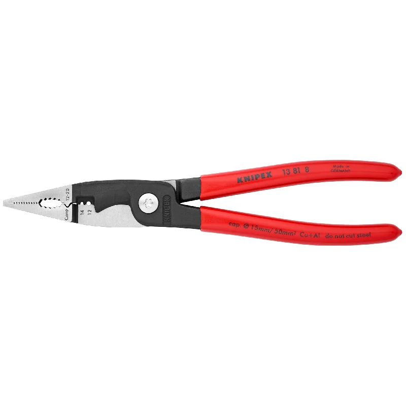 Strong jaw pliers for gripping and holding materials-Knipex 13 81 8 SBA 8" 6-in-1 Electrical Installation Pliers 12 and 14 AWG