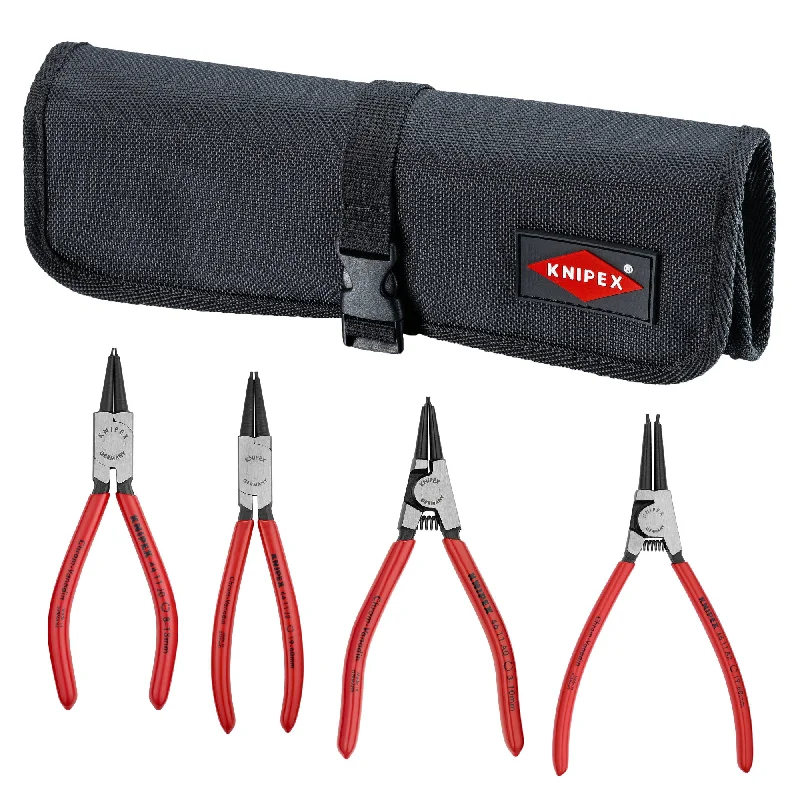 Pliers with wide jaw opening for large materials-Knipex 9K 00 19 53 US 4 Pc Snap Ring Set In Tool Roll-Straight