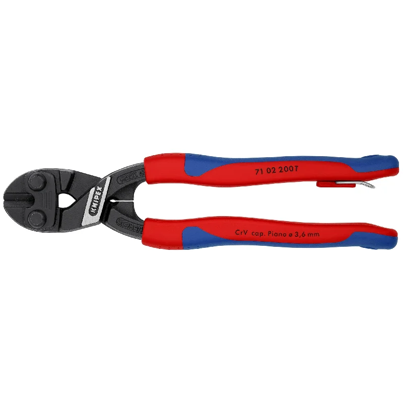 Pliers with long handles for increased torque-Knipex 71 02 200 T BKA 8" CoBolt® High Leverage Compact Bolt Cutters-Tethered Attachment