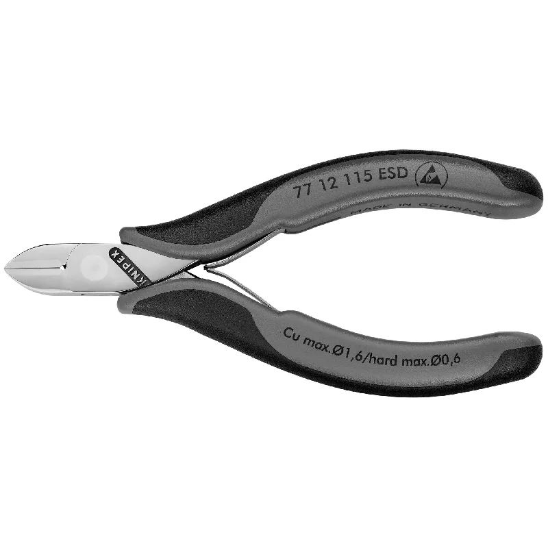 Pliers for gripping, bending, and twisting wires and rods-Knipex 77 12 115 ESD 4 1/2" Electronics Diagonal Cutters-ESD Handles