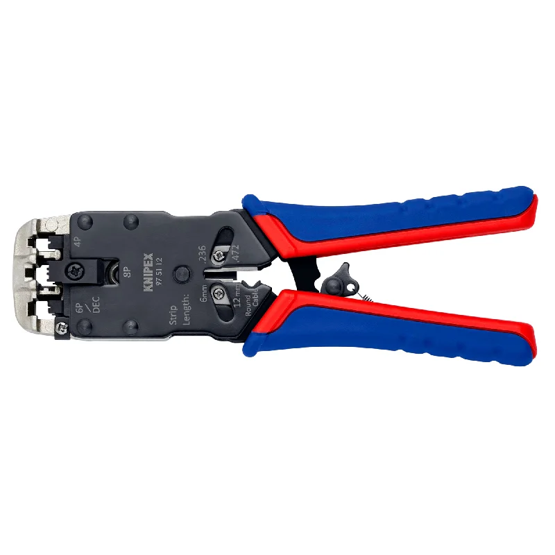 Precision flat nose pliers for straight-edge gripping-Knipex 97 51 12 8 1/4" Crimping Pliers-For 4, 6 and 8 Pole Western Plug Type