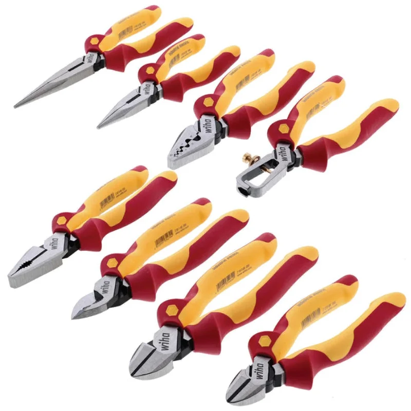 Soft-handled pliers for non-slip, comfortable grip-Wiha Tools 32987 Insulated Industrial Pliers and Cutters Set, 8 Pc.