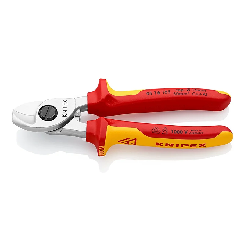 Specialized pliers for electrical and automotive repairs-KNIPEX 95 16 165 Cable Shears w/Insulated Multi-Component Grip Handles