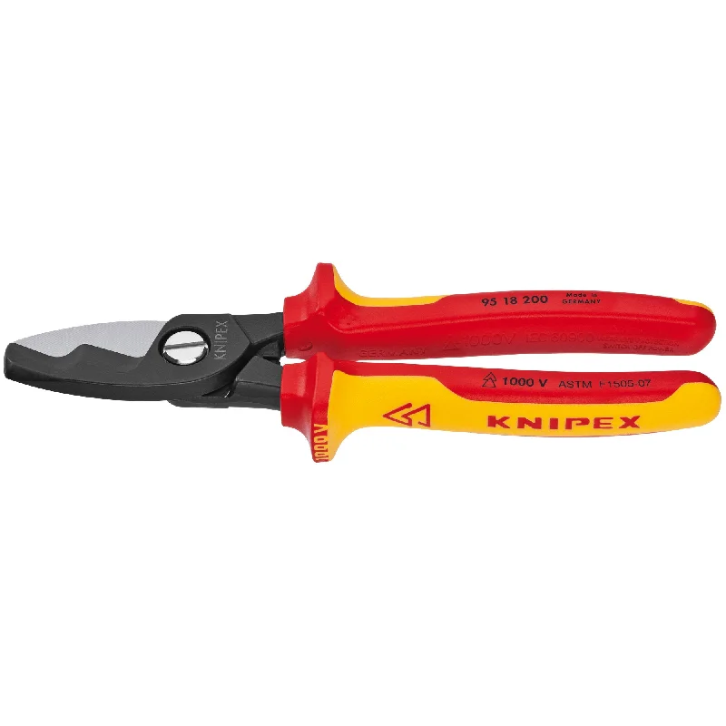 Smooth-grip pliers for non-marring work on soft materials-Knipex 95 18 200 SBA 8" Cable Shears-Twin Cutting Edges-1000V Insulated