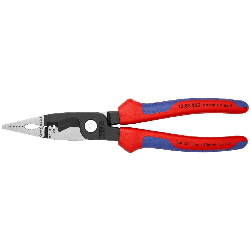 Industrial-grade pliers for factory and warehouse use-Knipex 13 82 200 SB 8" 6-in-1 Electrical Installation Pliers-Metric Wire