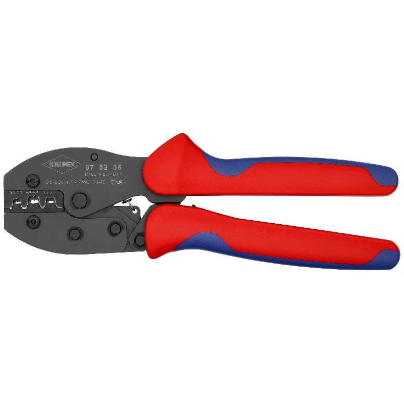 Specialized pliers for electrical and automotive repairs-Knipex 97 52 35 8 1/2" Crimping Pliers For Non-Insulated Open Plug-Type Connectors (Plug Width 4.8 and 6.3 mm)