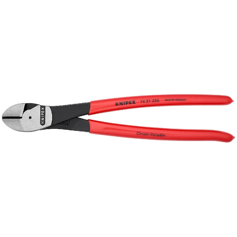 Pliers with spring-loaded action for ease of use-Knipex 74 21 250 SBA 10" High Leverage 12° Angled Diagonal Cutters