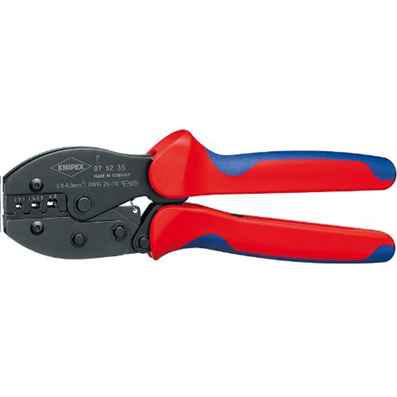 Pliers for cutting through hardened wire and cables-KNIPEX 97 52 35 3-Position Contact Crimping Pliers