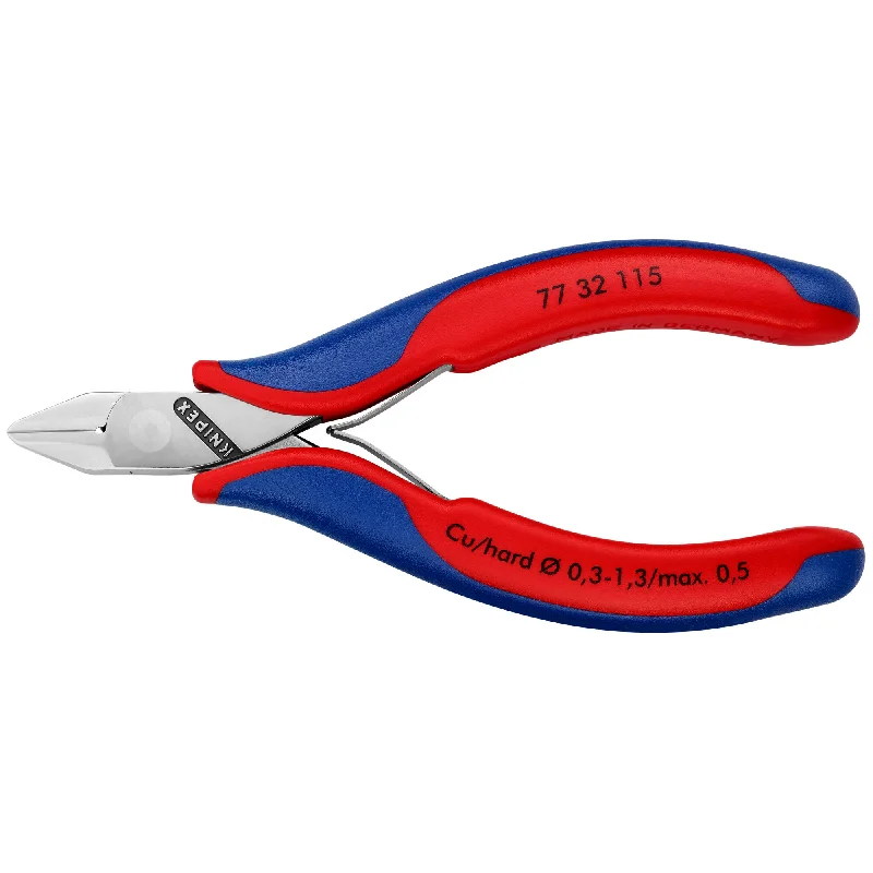 Pliers with ergonomic handle design for ease of use-Knipex 77 32 115 4 1/2" Electronics Diagonal Cutters