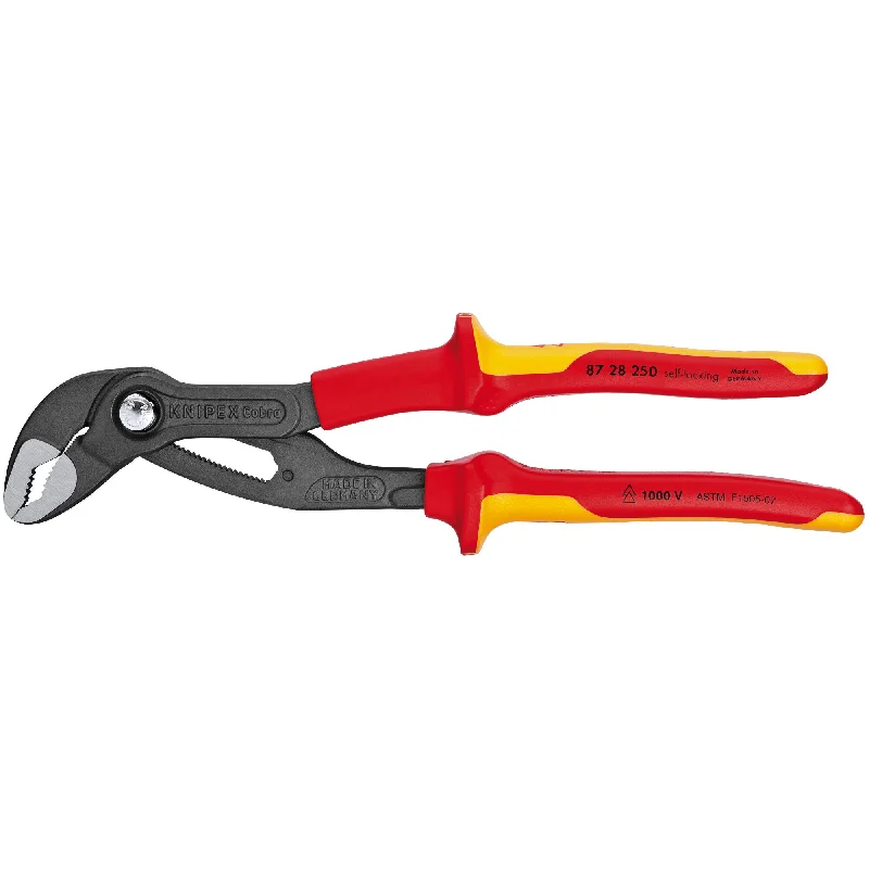 Pliers with cushioned grips for improved control-Knipex 87 28 250 US 10" Cobra® Water Pump Pliers-1000V Insulated