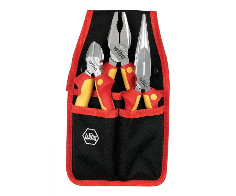 Pliers with curved jaws for specialized gripping-Wiha Tools 32873 Insulated Pliers & Cutters Set, 3 Pc.