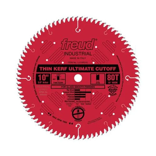 Carbide blades for cutting dense wood-Freud LU74R010 10 x 80 x 5/8 ATB Thin Kerf Cut-Off Wheel