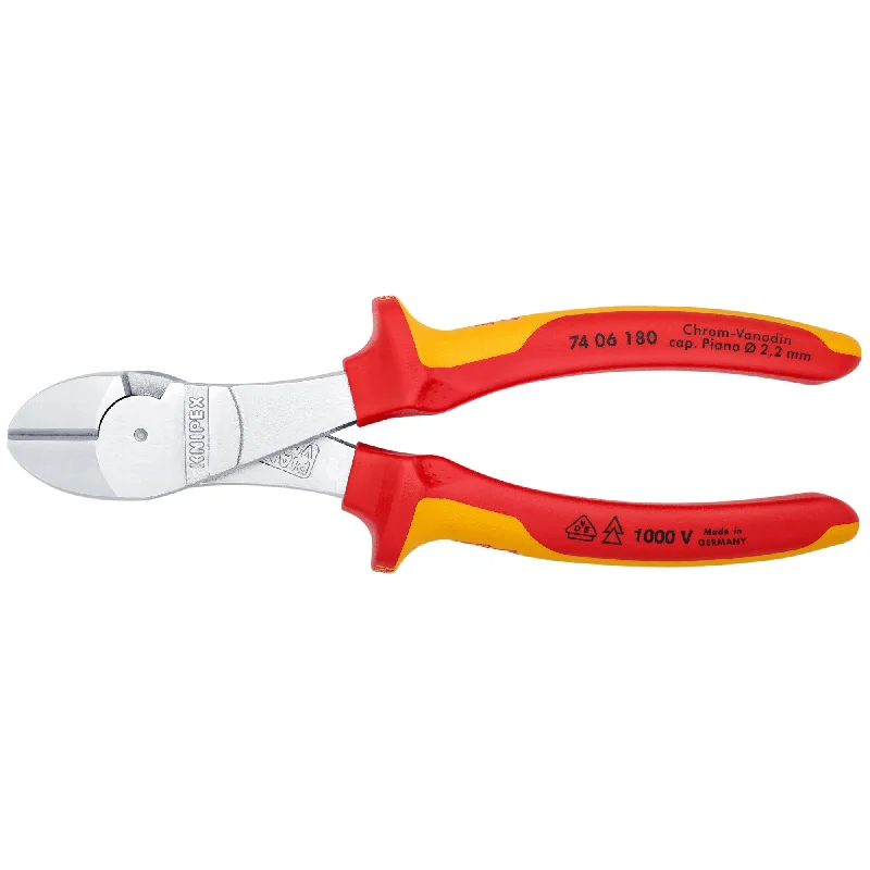 Durable pliers for metalworking and fabrication-Knipex 74 06 180 7 1/4" High Leverage Diagonal Cutters-1000V Insulated