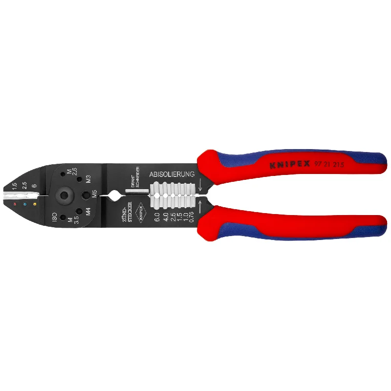 Soft-grip pliers for secure, comfortable handling-Knipex 97 21 215 SB 9 1/4" Crimping Pliers