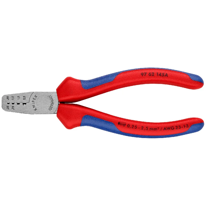 Pliers with curved jaws for specialized gripping-Knipex 97 62 145 A 5 3/4" Crimping Pliers for Wire Ferrules