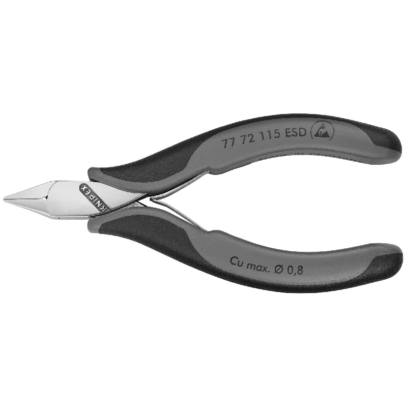 Self-locking pliers for hands-free use in tough jobs-Knipex 77 72 115 ESD 4 1/2" Electronics Diagonal Cutters-ESD Handles