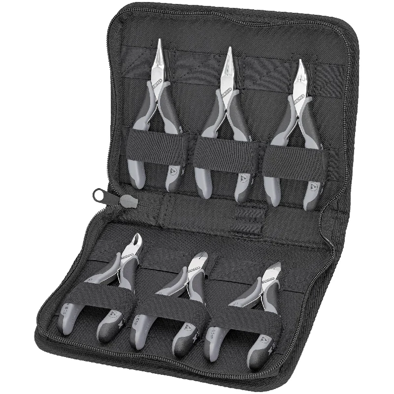 Versatile pliers for gripping and bending materials-Knipex 00 20 17 6 Pc Electronics ESD Pliers Set in Zipper Pouch