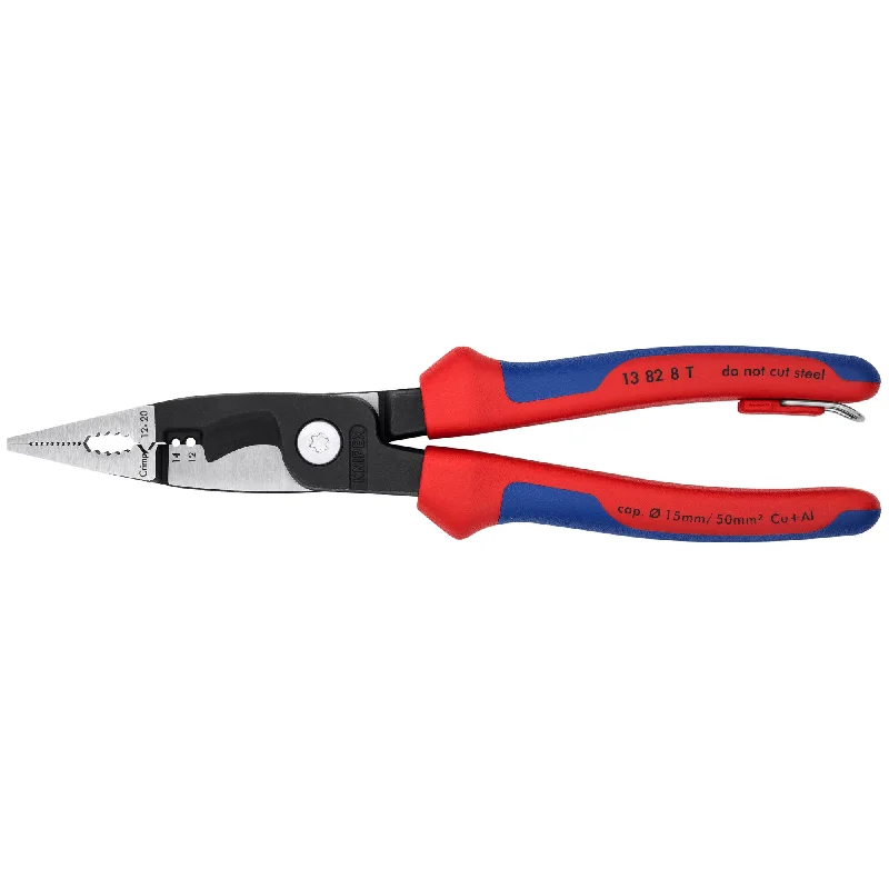 Compact pliers for electronic and microelectronic work-Knipex 13 82 8 T BKA 8" 6-in-1 Electrical Installation Pliers 12 and 14 AWG-Tethered Attachment