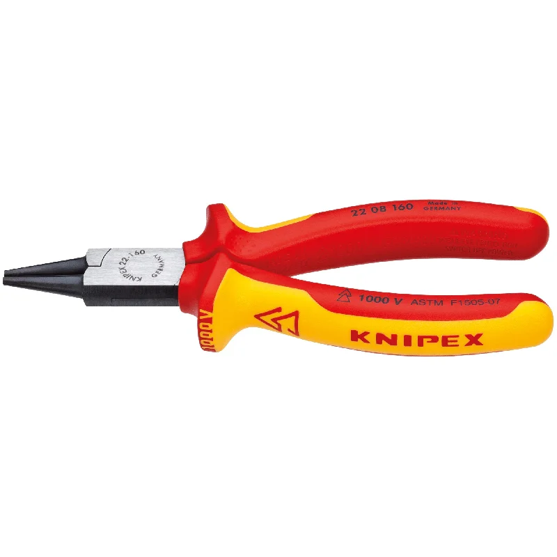 High-leverage pliers for extra gripping power-Knipex 22 08 160 SBA 6 1/4" Round Nose Pliers-1000V Insulated