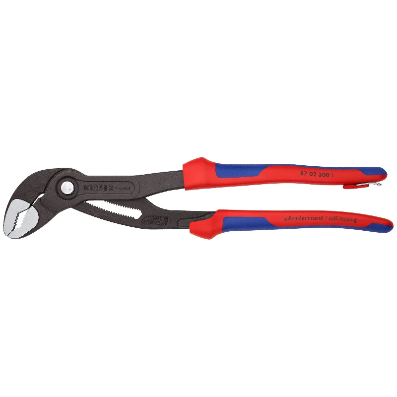 High-leverage pliers for extra gripping power-Knipex 87 02 300 T BKA 12" Cobra® Water Pump Pliers-Tethered Attachment