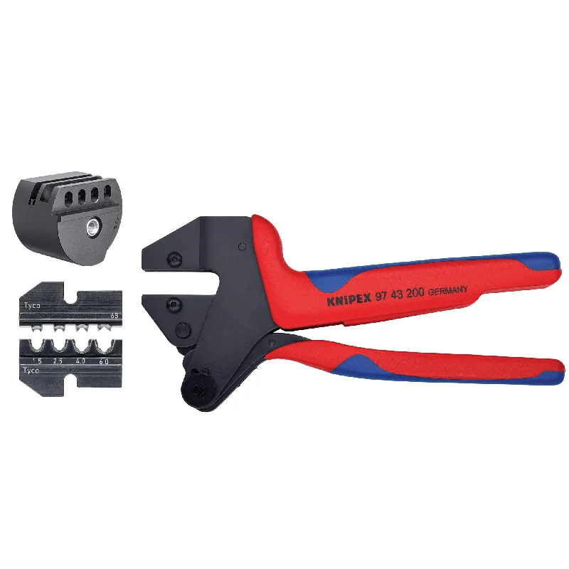 Strong pliers for heavy-duty industrial use-Knipex 9K 00 80 66 US 10 1/2" Crimp System Pliers (97 43 200) and Crimp Die: Solar Connectors Solarlok (Tyco): 1.5/2.5/4.0/6.0 10/11/1 (97 49 68) & Locator For 97 49 68 (97 49 68 1) Packaged In A Protective Plastic Case