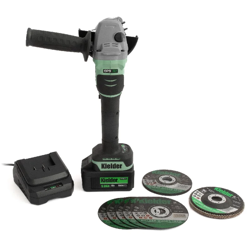 Angle grinders with a safety switch for enhanced user protection-KWT-013-83 TYPE18 18v 115mm Angle Grinder, 1 x 5.0Ah, Charger + 7 Mixed Discs (Box)