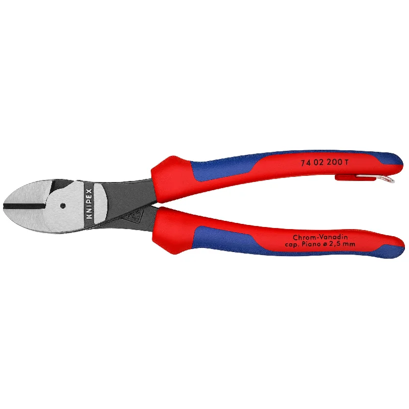 Pliers for gripping, pulling, and twisting small objects-Knipex 74 02 200 T BKA 8" High Leverage Diagonal Cutters-Tethered Attachment