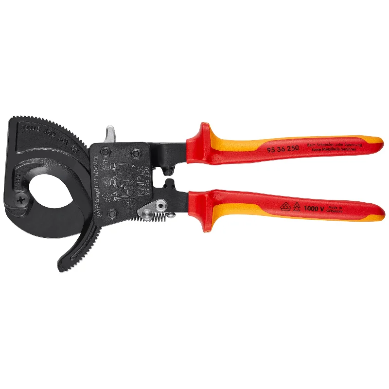 Strong jaw pliers for gripping and holding materials-Knipex 95 36 250 SBA 10" Ratcheting Cable Cutters-1000V Insulated