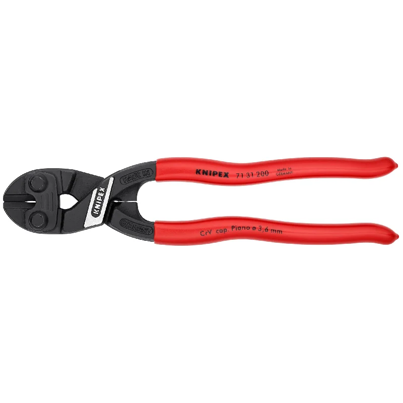 Strong jaw pliers for gripping and holding materials-Knipex 71 31 200 8" CoBolt® High Leverage Compact Bolt Cutters-Notched Blade