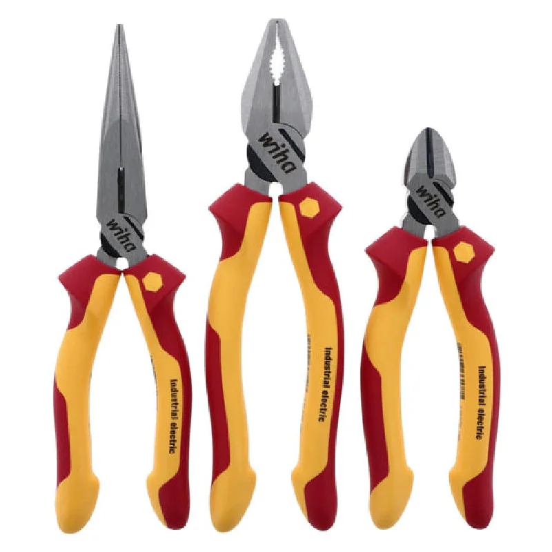 Multi-purpose needle nose pliers for fine work-Wiha Tools 32864 3 Piece Insulated Pliers and Cutters Set