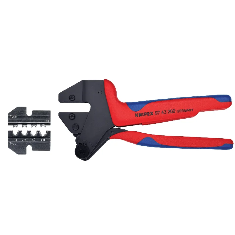 Pliers with comfortable rubberized handles-Knipex 9K 00 80 65 US 10 1/2" Crimp System Pliers (97 43 200) and Crimp Die: Solar Connectors Solarlok (Tyco): 1.5/2.5/4.0/6.0 10/11/1 (97 49 68) Packaged In A Protective Plastic Case