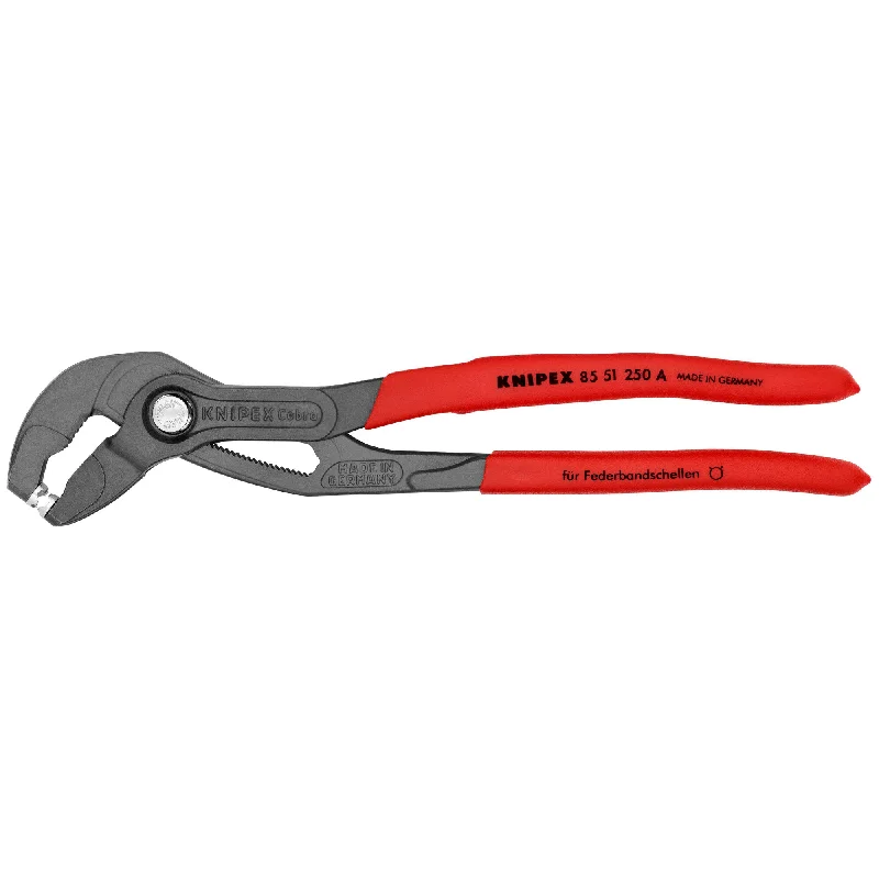 Pliers with rotating jaws for precise angle adjustments-Knipex 85 51 250 A 10" Spring Hose Clamp Pliers