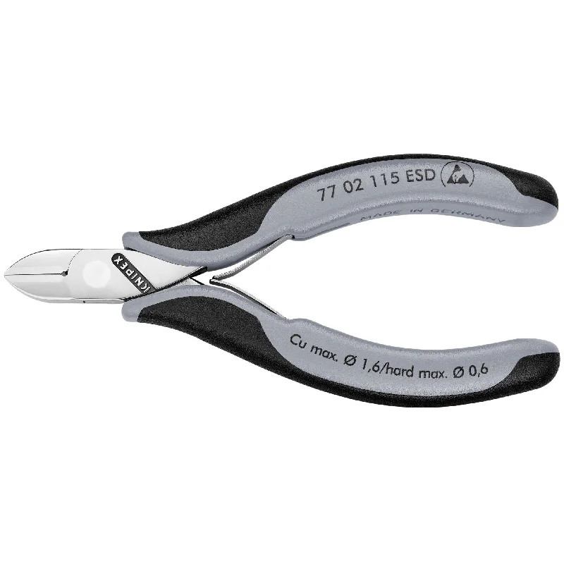 Pliers with non-slip grip for safety-Knipex 77 02 115 ESD 4 1/2" Electronics Diagonal Cutters-ESD Handles