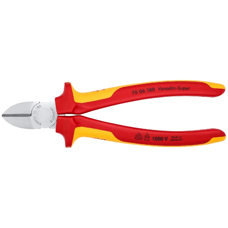 Pliers with wide jaw opening for large materials-Knipex 70 06 180 7 1/4" Diagonal Cutters-1000V Insulated