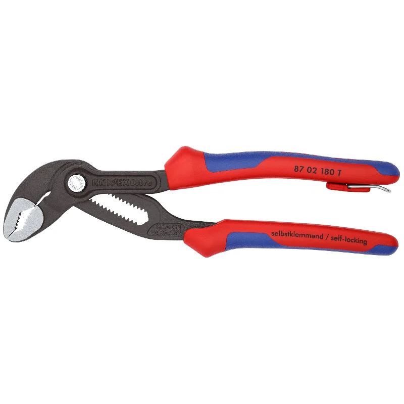 Pliers with built-in wire crimping capabilities-Knipex 87 02 180 T BKA 7 1/4" Cobra® Water Pump Pliers-Tethered Attachment