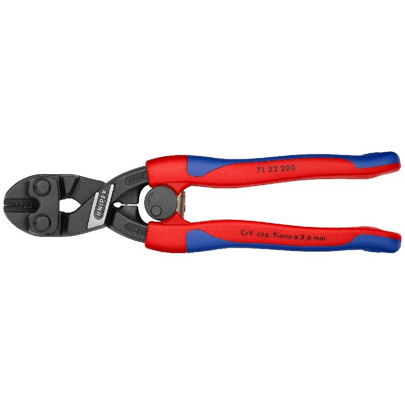 Pliers for electrical wire installation and repairs-Knipex 71 22 200 8" CoBolt® High Leverage 20° Angled Compact Bolt Cutters