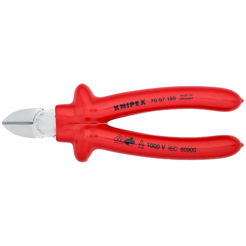 High-performance pliers for electricians and contractors-Knipex 70 07 180 7 1/4" Diagonal Cutters-1000V Insulated