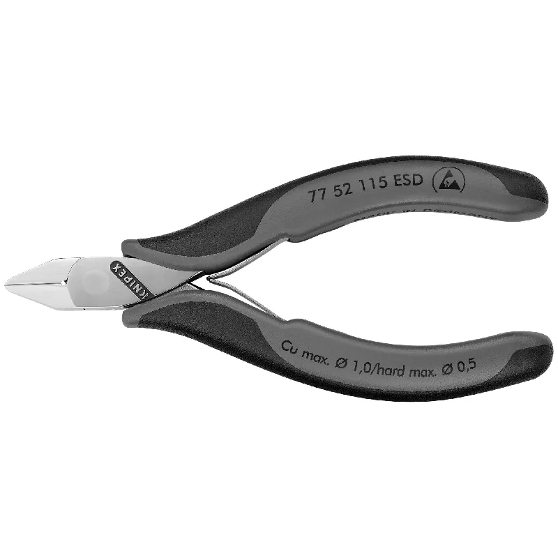 Soft-touch pliers for reduced hand fatigue during extended use-Knipex 77 52 115 ESD 4 1/2" Electronics Diagonal Cutters-ESD Handles