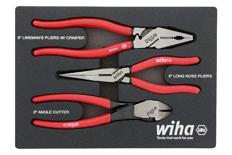 Pliers for wire stripping and cutting tasks-Wiha 34680 3 Piece Classic Grip Pliers and Cutters Tray Set