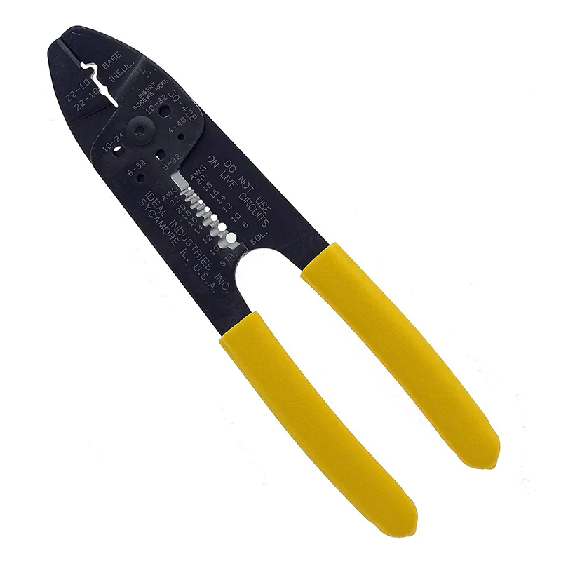 Specialty pliers for HVAC system repairs-Ideal 30-428 Combination Crimp and Strip Tool, Cushioned Comfort-Grip Handle, Yellow